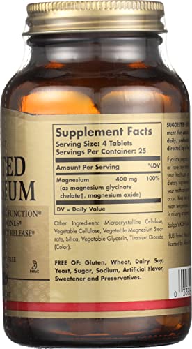 SOLGAR Chelated Magnesium Tablets, 100 Count