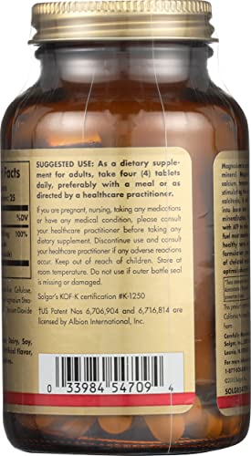 SOLGAR Chelated Magnesium Tablets, 100 Count