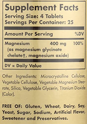 SOLGAR Chelated Magnesium Tablets, 100 Count