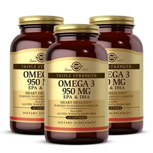 solgar triple strength omega-3 950 mg, 100 softgels – 3 pack – supports cardiovascular, joint, skin & heart health – essential fatty acids – non gmo, gluten free, dairy free – 100 servings per pack