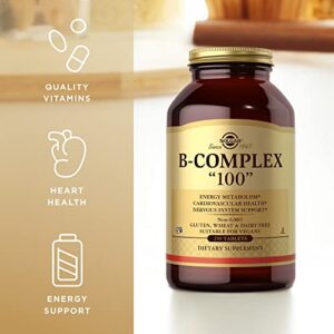 Solgar B-Complex "100" - 250 Tablets - Energy Metabolism, Cardiovascular Health, Nervous System Support - Non-GMO, Vegan, Gluten Free - 250 Servings