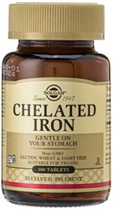 solgar chelated iron, 100 tablets – highly absorbable iron – gentle on your stomach – cardiovascular support – vegan, gluten free, dairy free, kosher – 100 servings
