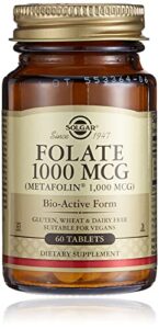 solgar folate 1000 mcg, 60 tablets – 1000 mcg bio-active metafolin – heart health – vegan, gluten free, dairy free, kosher – 60 servings