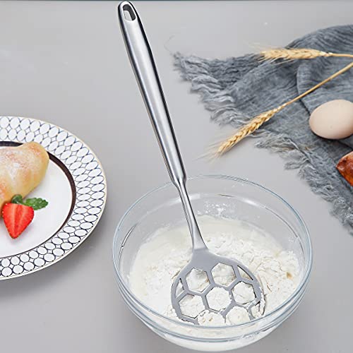 Dough Whisk, Sturdy Football Shape Full Stainless Steel Flat Whisks For Cooking And Baking, No Horking Hold in The Handle For Easy To Clean, Dishwasher Safe (Silver)