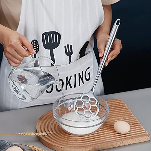 Dough Whisk, Sturdy Football Shape Full Stainless Steel Flat Whisks For Cooking And Baking, No Horking Hold in The Handle For Easy To Clean, Dishwasher Safe (Silver)