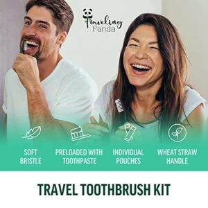 Traveling Panda Wheat Straw Toothbrushes Bulk, Soft Bristles Toothbrush with Toothpaste Built in, Travel Toothbrush Kit, Essentials for on The Go Teeth Brushing, 25 Mini Brushes