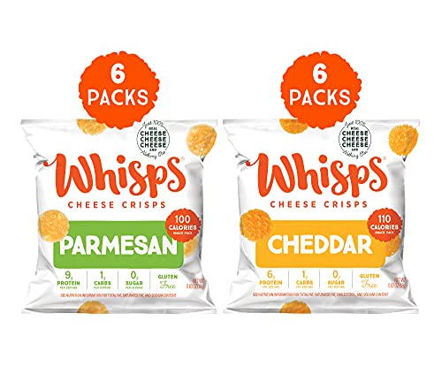 Whisps Cheese Crisps - Parmesan & Cheddar Cheese Snacks, Keto Snacks, 6-9g of Protein Per Bag, Low Carb, Gluten & Sugar Free, Great Tasting Healthy Snack, All Natural Cheese Crisps - Variety, .63 Oz (Pack of 12)