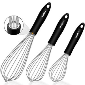stainless steel wire whisk set – 3 packs balloon whisk, thick wire wisk ＆ strong handles, egg frother for cooking, blending, whisking, beating and stirring (8.5″+10″+11″)