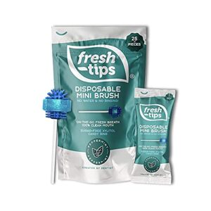 fresh-tips mini disposable travel toothbrush | individually wrapped | 25 pack | peppermint w/xylitol | next generation oral care