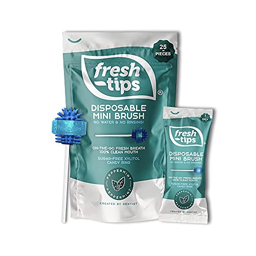 Fresh-Tips Mini Disposable Travel Toothbrush | Individually Wrapped | 25 Pack | Peppermint w/Xylitol | Next Generation Oral Care