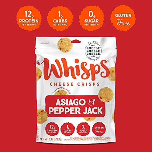 Whisps Cheese Crisps - Parmesan, Asiago, Tomato Basil, BBQ, & Cheddar Cheese Snacks, Keto Snacks, 21-29g of Protein Per Bag, Low Carb, Gluten & Sugar Free, Great Tasting Healthy Snack, All Natural Cheese Crisps - Variety, 2.12 Oz (Pack of 5)