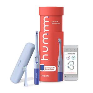 hum by colgate smart battery toothbrush kit, sonic toothbrush handle with 2 refill heads and travel case, blue, amazon exclusive