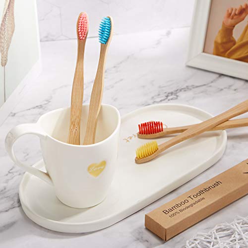 18 Pieces Bamboo Toothbrushes Tooth Brush Natural Bamboo Toothbrushes with BPA-Free Nylon Bristles and Ergonomic Handles in Individually Packaged (Multi-Colors)