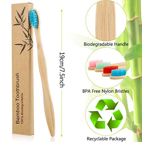 18 Pieces Bamboo Toothbrushes Tooth Brush Natural Bamboo Toothbrushes with BPA-Free Nylon Bristles and Ergonomic Handles in Individually Packaged (Multi-Colors)