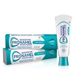 sensodyne pronamel fresh breath enamel toothpaste for sensitive teeth, to reharden and strengthen enamel, fresh wave – 4 ounces (pack of 2)