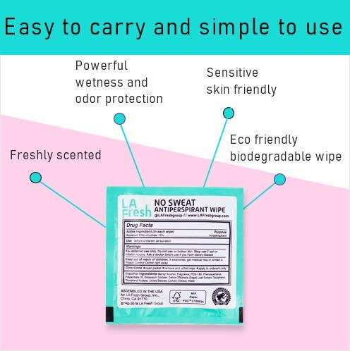 LA Fresh Travel Lite Antiperspirant Wipes Made With Clear Formula, Pack of 50 Individually Wrapped Wipes for Adults, Men And Women Travel Essentials