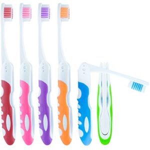 lingito travel folding toothbrush, camping toothbrush bulk, medium bristle (6 pack)
