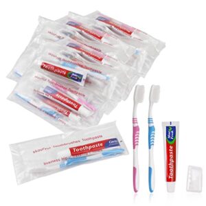 disposable toothbrushes with toothpaste individually wrapped, travel kit whit plastic zip bag,toothbrush head cover, bulk toothbrush for homeless,travel,shelter,air bnb,hotel,guest apartment(20)