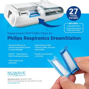 NUWAVE CPAP Filters (27 ct) for Respironics DreamStation 1 CPAP Machine. Includes 18 Ultrafines and 9 Reusable Filters (27 Total). CPAP Filters for Philips Respironics Dream Station 1 CPAP Machine