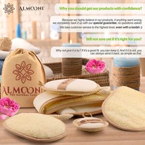 Almooni Premium Exfoliating Loofah Pad Body Scrubber, Made with Natural Egyptian Shower loofa Sponge That Gets You Clean, Not Just Spreading Soap - 2 Count( 1 Pack)