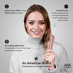 Aquasonic Vibe Series Ultra Whitening Toothbrush – ADA Accepted Power Toothbrush - 8 Brush Heads & Travel Case – 40,000 VPM Motor & Wireless Charging - 4 Modes w Smart Timer – Satin Rose Gold