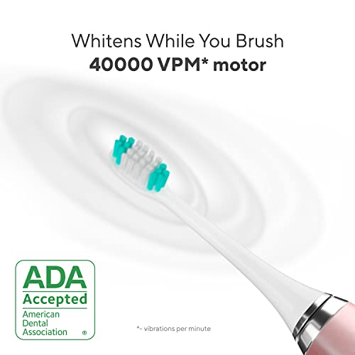 Aquasonic Vibe Series Ultra Whitening Toothbrush – ADA Accepted Power Toothbrush - 8 Brush Heads & Travel Case – 40,000 VPM Motor & Wireless Charging - 4 Modes w Smart Timer – Satin Rose Gold