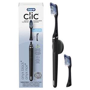 oral-b clic toothbrush, matte black, with 1 bonus replacement brush head and magnetic toothbrush holder