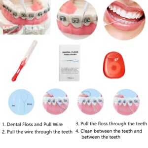 Boxed Portable Orthodontic Care Kit Orthodontic Toothbrush Kit for Braces for Orthodontic Patient Travel Oral Care Kit Dental Travel Kit Interdental Brush Dental Wax Dental Floss (8 Pcs/Pack)-Red