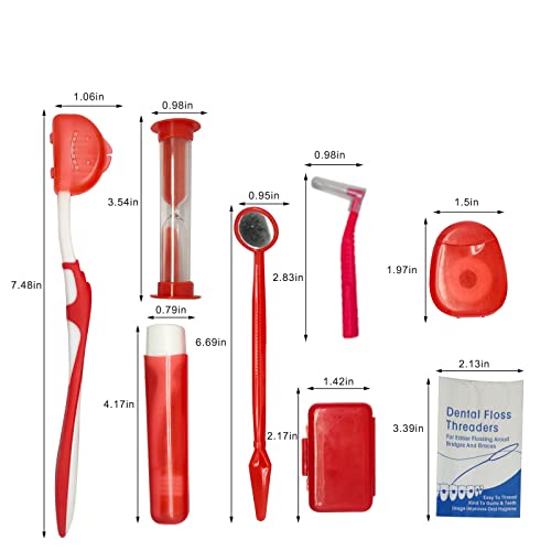 Boxed Portable Orthodontic Care Kit Orthodontic Toothbrush Kit for Braces for Orthodontic Patient Travel Oral Care Kit Dental Travel Kit Interdental Brush Dental Wax Dental Floss (8 Pcs/Pack)-Red