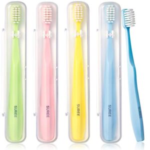 suree extra soft toothbrush for sensitive teeth, upgraded 10000 bristles nano toothbrush, ultra soft toothbrushes for adults & elders, portable manual toothbrush with individual travel case (4 count)