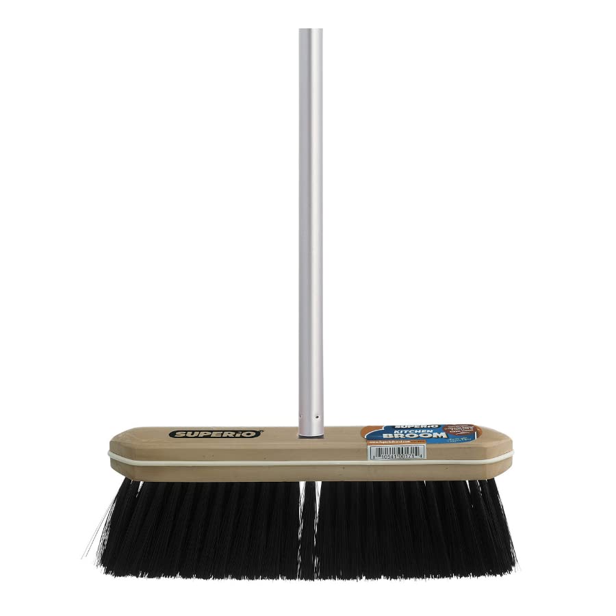 Superio Kitchen Broom Premium Black Tampico Bristles, with Grey Metal Handle, Heavy Duty Household Broom - Easy Swiping Dust and Wisp, Home, Kitchen Bedroom, Lobby, Floors and Corners