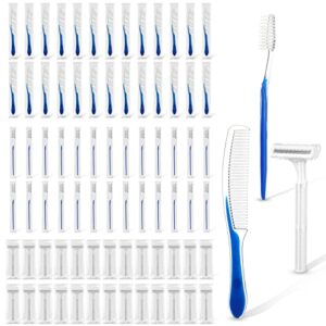 150 pcs disposable toothbrushes and comb razors bulk individually wrapped soft bristle travel toothbrush kit hair combs stainless steel blade shaving razors for homeless hotel nursing home charity