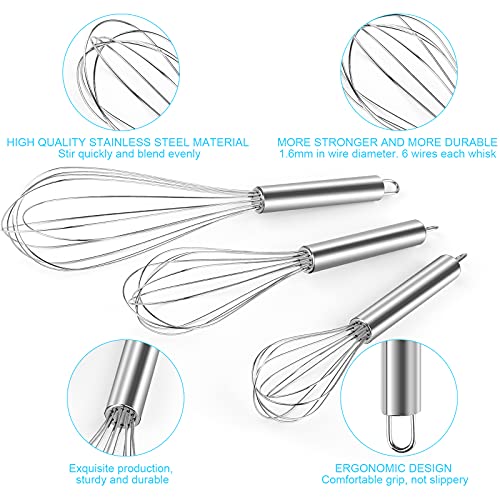 YLYL 3 Pcs Large Small Metal Mini Whisk Sets, Stainless Steel Egg Wire Tiny Whisks for Cooking Baking, Professional Whisking Wisk Kitchen Tool Utensil, Beater Balloon Whisker/Wisks/Wisker for Stirring