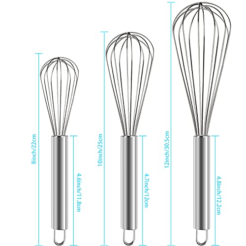 YLYL 3 Pcs Large Small Metal Mini Whisk Sets, Stainless Steel Egg Wire Tiny Whisks for Cooking Baking, Professional Whisking Wisk Kitchen Tool Utensil, Beater Balloon Whisker/Wisks/Wisker for Stirring