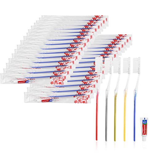 Travel Toothbrushes Kit,20Pcs Travel Toothbrush Set Disposable Toothbrushes with Toothpaste for Nursing Home,Hotel,Charity(Individually Wrapped)