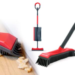 roamwild multi-cleaner rubber pull broom & dustpan combo set with unique corner cleaning blades for wet & dry mess pet hair fur removal for hard floors and carpets