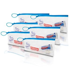 gladness! toothpaste toothbrush travel kit bulk bundle includes: colgate cavity protection .85 oz | colgate individually cello-wrapped soft toothbrush | tsa approved clear zip pouch (6)