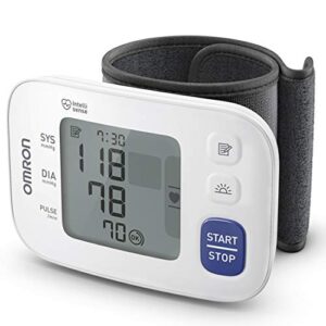 omron hem 6181 fully automatic wrist blood pressure monitor with intelligence technology, cuff wrapping guide and irregular heartbeat detection for most accurate measurement (white)