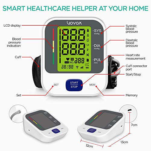 VOYOR Automatic Blood Pressure Monitor Cuff Upper Arm Blood Pressure Machines for Home Use with Heart Rate Monitor 240 Sets Memory LCD Display BP100