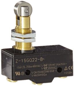 omron z-15gq22-b general purpose basic switch, panel mount roller plunger, screw terminal, 0.5mm contact gap, 15a rated current