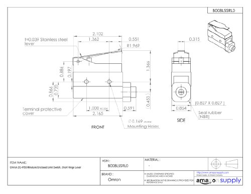 Omron ZC-Q2255 Minature Enclosed Limit Switch, Panel Mount Roller Plunger