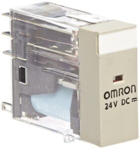 omron g2r-2-s dc24(s) general purpose relay, plug-in terminals, double pole double throw contacts, 21.6 ma rated load current, 24 vdc rated load voltage