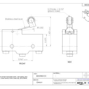 Omron A-20GV22-B General Purpose Basic Switch, High Capacity, Short Hinge Roller Lever, Screw Terminal, 0.5mm Contact Gap, 20A at 250VAC Rated Current