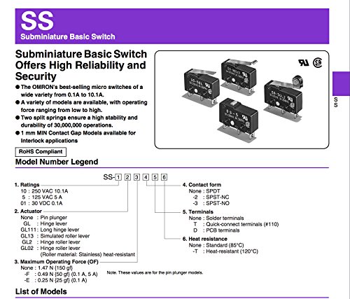 Switch Snap Action SS-5GL (Pack of 2) Basic/Snap Action Switches