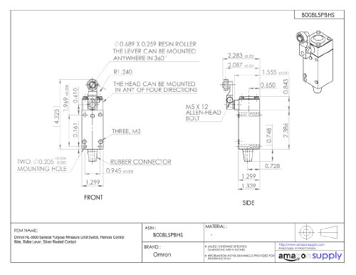 Omron HL-5000 General Purpose Miniature Limit Switch, Remote Control Wire, Roller Lever, Silver Riveted Contact