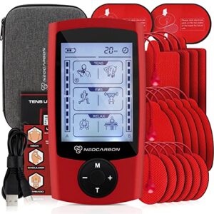 tens unit muscle stimulator, ems massager machine for shoulder, neck, sciatica and back pain relief, electronic pulse massage physical therapy, red