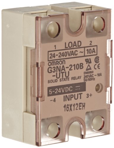 Omron G3NA-210B-UTU DC5-24 Solid State Relay, VDE Certified Model, Zero Cross Function, Yellow Indicator, Phototriac Coupler Isolation, 10 A Rated Load Current, 24 to 240 VAC Rated Load Voltage, 5 to 24 VDC Input Voltage