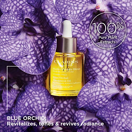 Clarins Blue Orchid Face Treatment Oil | Skin is Immediately Hydrated*, Revitalized and Toned | Restores Radiance | Visibly Minimizes Fine Lines | 100% Natural Plant Extracts | Preservative-Free | Dry Skin Type | 1 Fluid Ounce