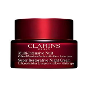 clarins super restorative night cream | anti-aging moisturizer for mature skin weakened by hormonal changes | illuminates & densifies skin | lifts & tones | targets spots & wrinkles | 1.6 ounces