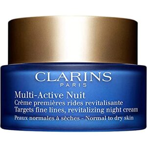 clarins multi-active night cream | multi-tasking anti-aging moisturizer | targets fine lines | revitalizes, tones and nourishes | hydrates and smoothes | normal to dry skin types | 1.7 ounces